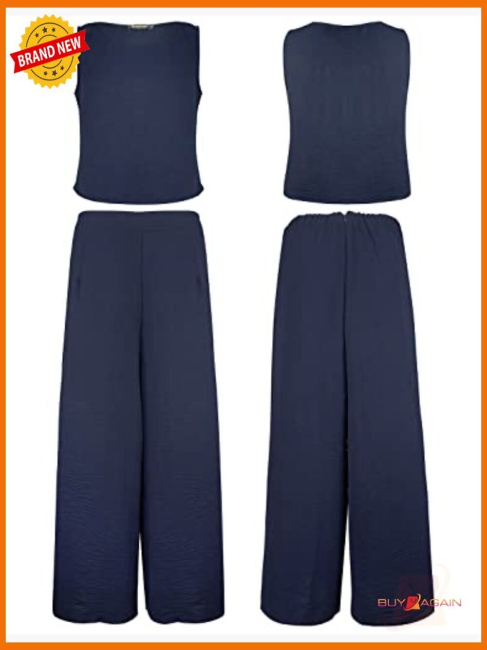 2 Piece Crop Top and Wide Leg Pants Set Jumpsuit Summer Outfit - Picture 5 of 6